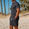 thumbnail image 4 of Frnrwgo Men's 2 Piece Sport Shirt Set Short Sleeve Collar Top and Shorts Solid Color Breathable Quick Dry Lightweight Summer Fashion Outfits, 4 of 5