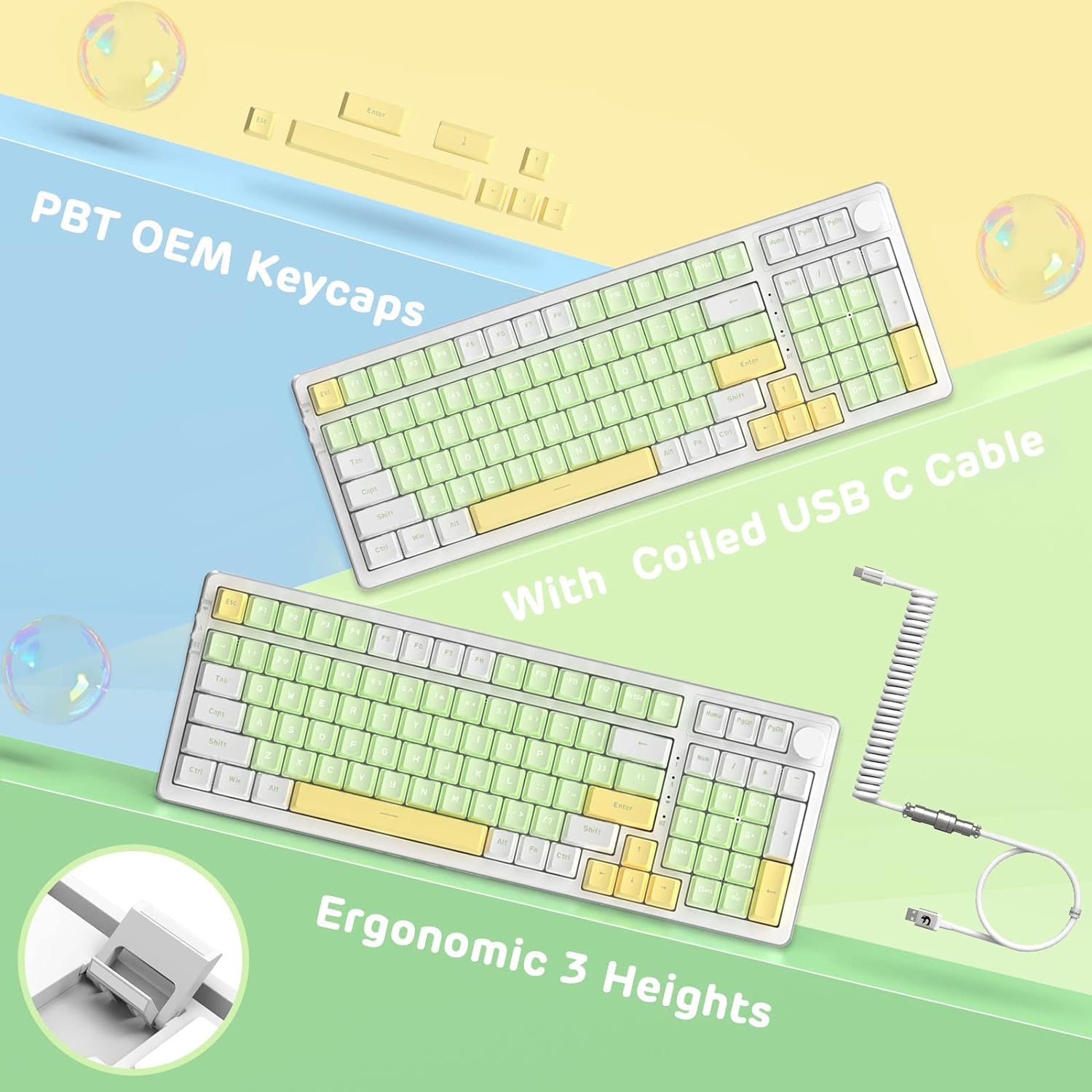AK992 Gasket Wireless Mechanical Keyboard,2.4G/BT5.0/Wired,MDA PBT Keycaps,Red Switch RGB Hot Swap