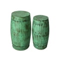 thumbnail image 2 of Saffron Fabs  Multiple Purpose Hand Tooled 2-piece Metal Stool Set Solid Green Brushed Distressed Finish Casual,Oriental,Mission & Craftsman Drum, 2 of 5