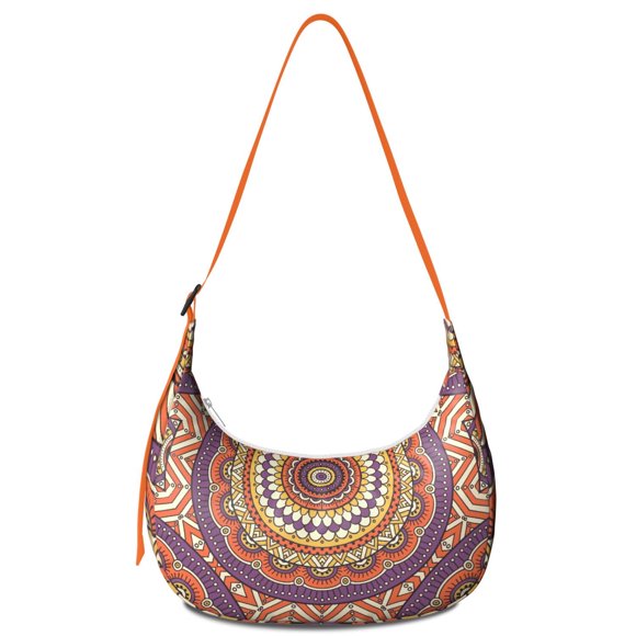 Symbolic Mandala Art Crossbody Bag Tribal Ethnic Boho Shoulder Purse with Sacred Mystic Elements and Abstract Pattern Fusion