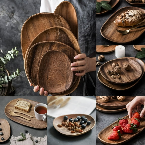 BPPEG Japanese-style Solid Wooden Walnut Plate,Pastry Serving Plate Rectangle Food Dish Dried Fruit Tray Tableware,Wooden Boat-shaped Tray Sushi Plate