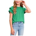 thumbnail image 4 of WUANDIXFA Girls T Shirts Ruffle Short Sleeve Summer Pleated Crewneck Casual Tops Tees Blouses (Green, 11-12 Years), 4 of 8