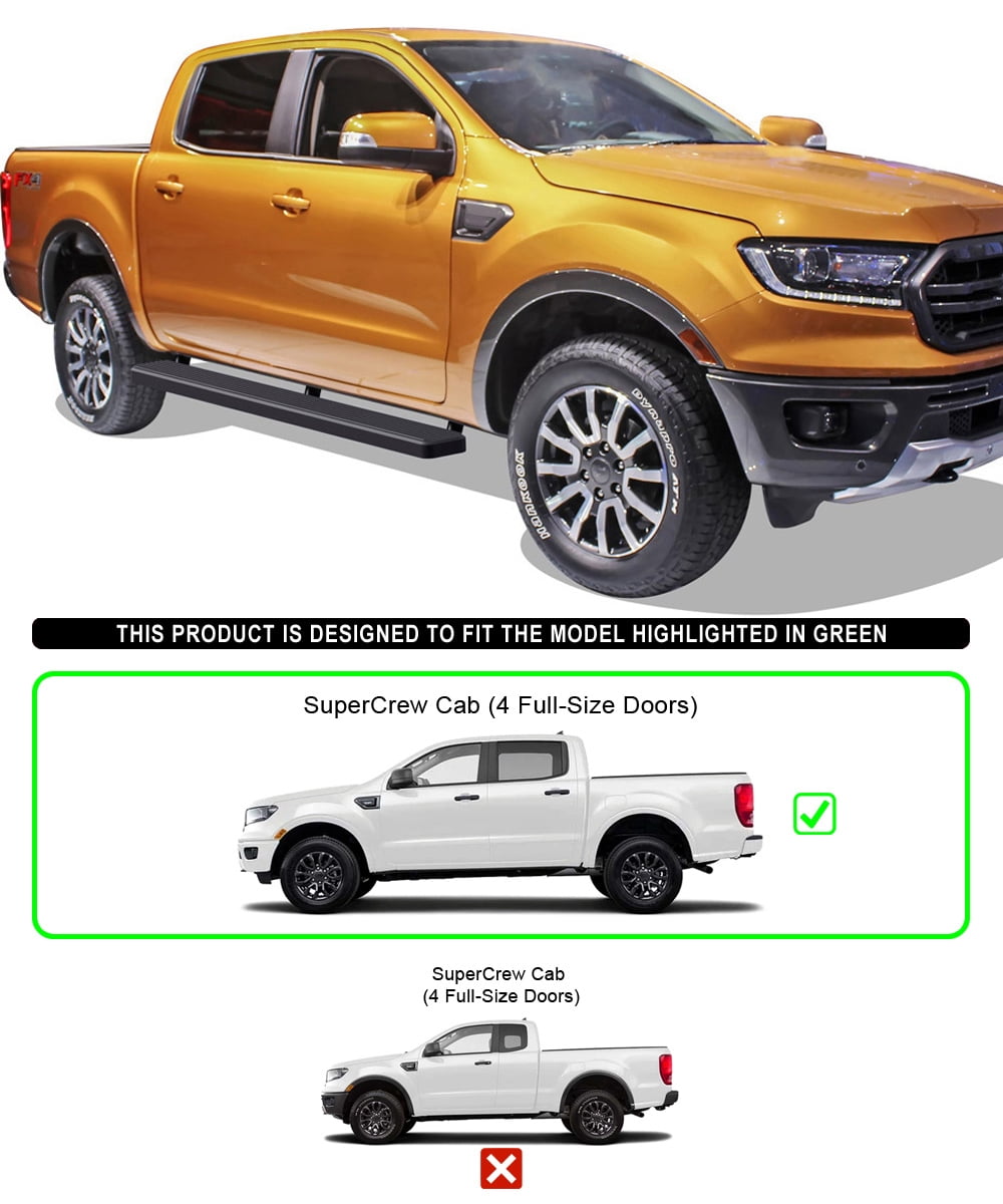 APS Running Boards 6 inches Matte Black Compatible with Ford Ranger 2019-2026 SuperCrew Cab 4-Door Stainless Steel (Nerf Bars Side Steps Side Bars)