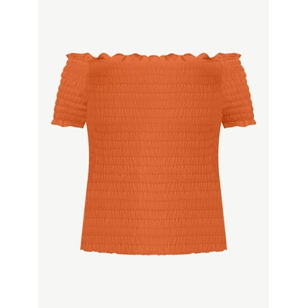 ELOQUII Elements Women's Plus Size Smocked Off The Shoulder Tee