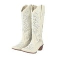 thumbnail image 4 of Glitter Cowboy Boots for Women Elegant Hollow out Rhinestone Bride Dressy Stacked Heel Knee High Cowgirl Boots, 4 of 8