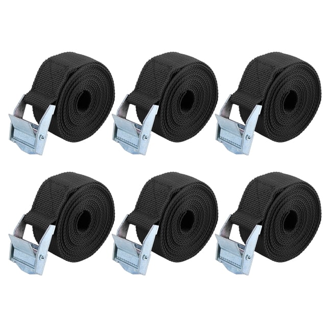 6 Piezas Carga Amarre Abajo Correas con Leva Bloqueo Hebilla Nylon para Coche Black 2m*2.5cm