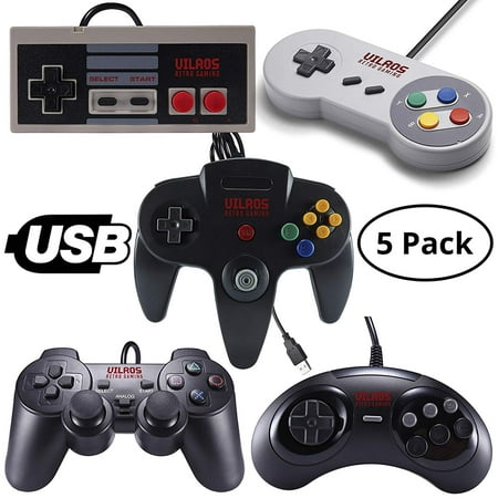 Vilros Retro Gaming 5 USB Classic Controller Set - Nintendo (NES), Super Nintendo (SNES), Sega Genesis, Nintendo 64 (N64), Playstation 2 (25 Best N64 Games)