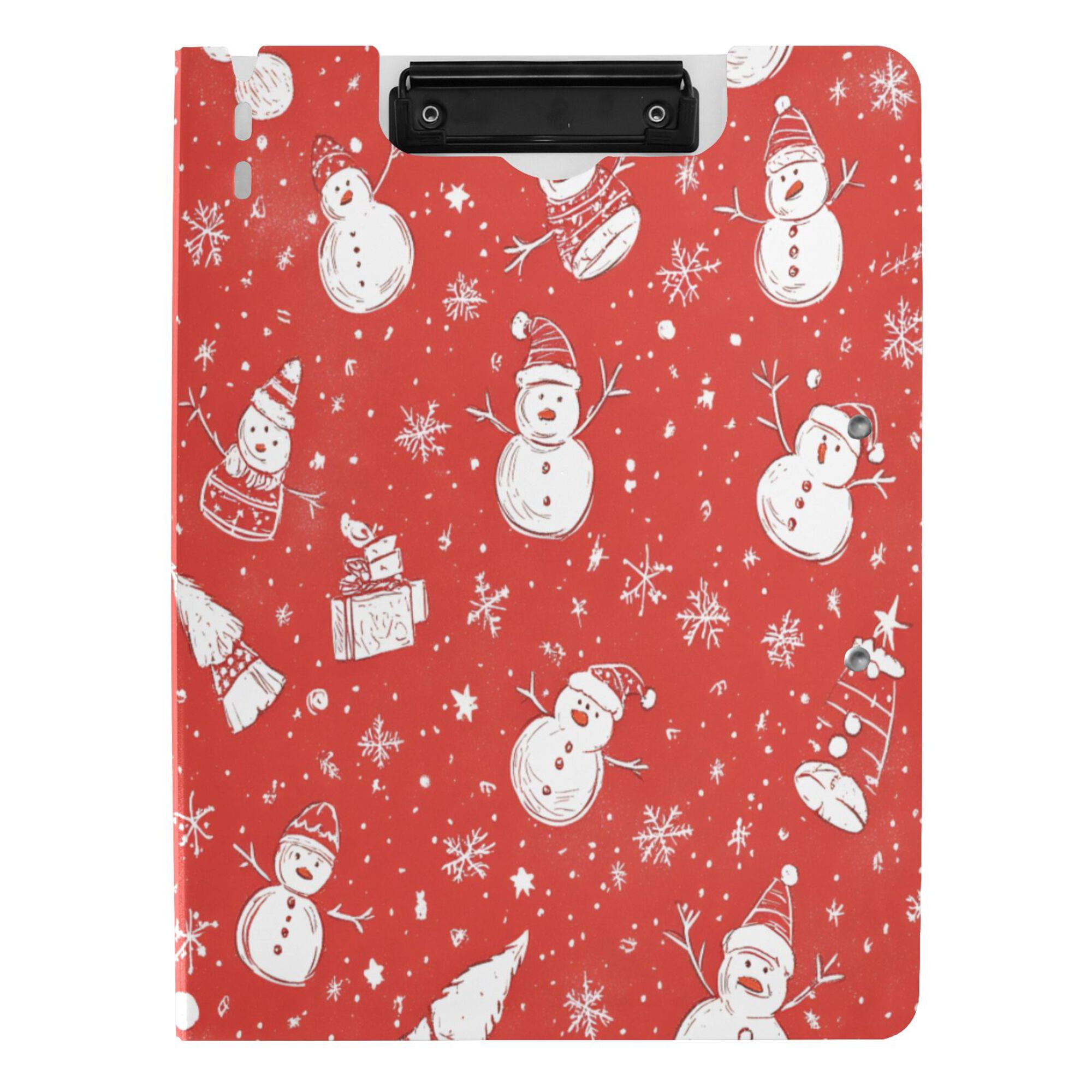 FORMRS A4 Clipboard Folder with Pen Holder Horizontal Foldable School Office Binder, Red Snowman