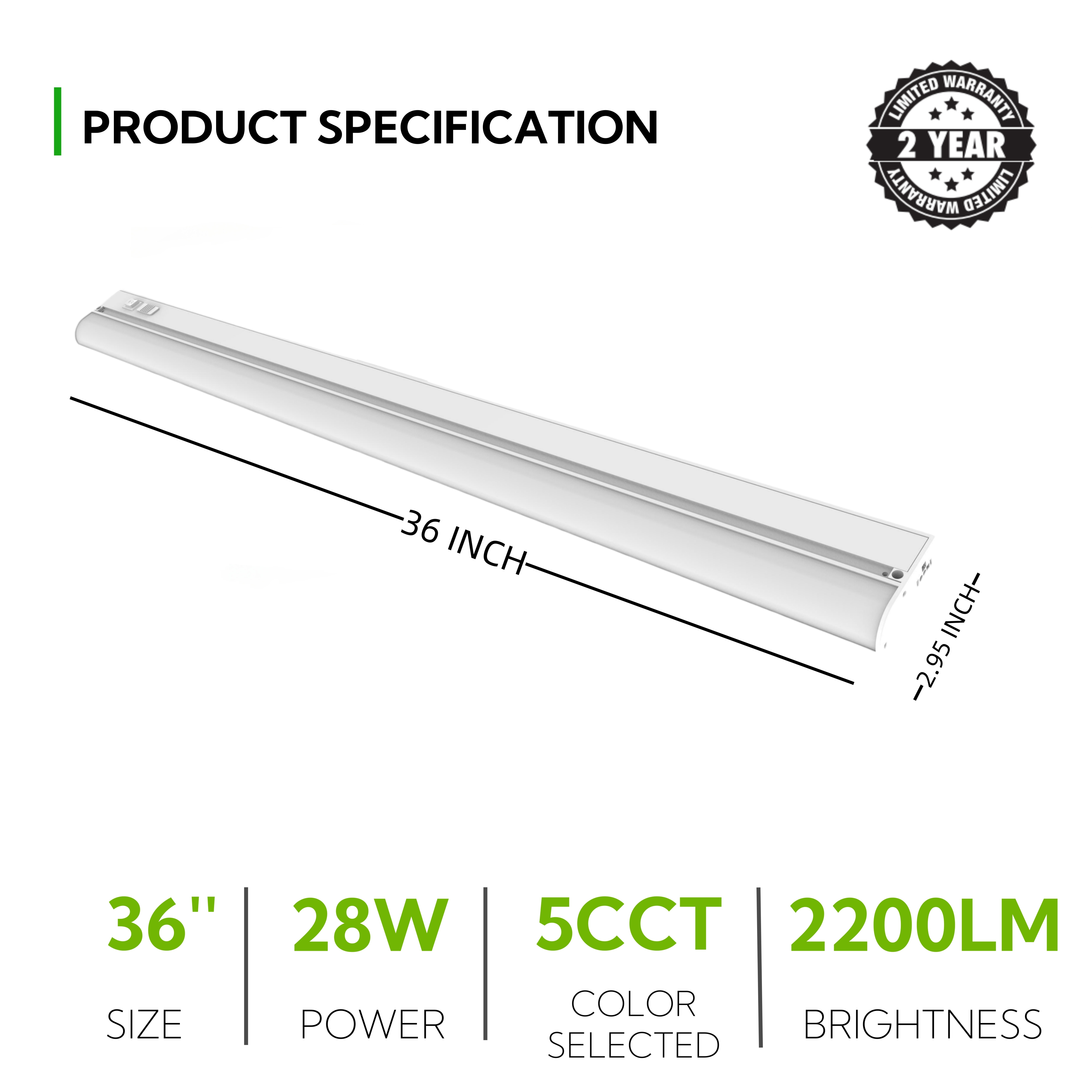Pinegreen Lighting CL-HCUL02-36CCT 36 in. Contractor Under Cabinet Light - 5 CCT Selectable