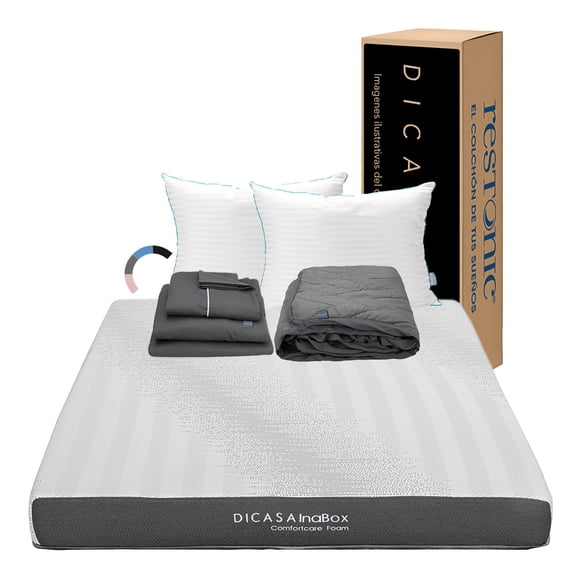 Colchón en Caja King Size Restonic InaBox + Almohada Royal Twin + Protector Lux + Sábanas Royal