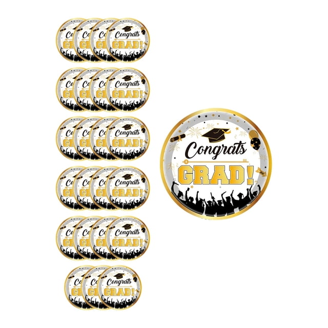 SIYTUAU Gold Graduation Party Disposable Tableware 9 Inch Paper Plates Set 24 Pieces Paper