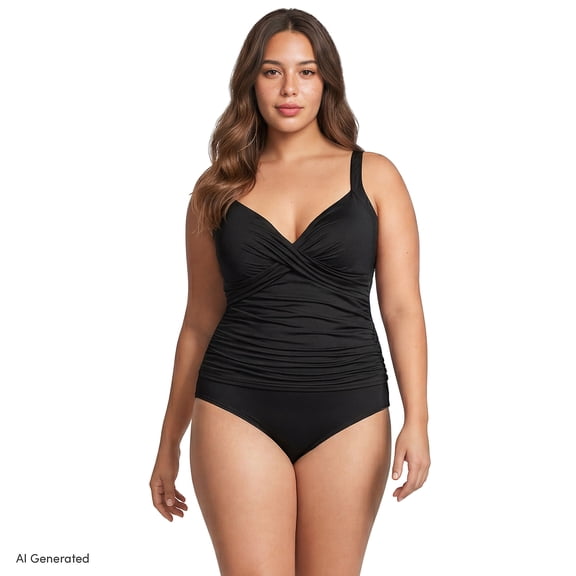 Lands' End Women's Plus Size Sweetheart Wrap Underwire Tankini Top