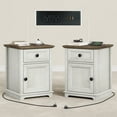 thumbnail image 1 of FAGAGA Ensemble de 2 Tables d'Extrémité pour Salon avec Station de Recharge, Table d'Appoint avec Tiroir et Tablette de Rangement Ajustable, Tables de Chevet Rustiques en Bois pour Chambre / Blanc, 1 of 10