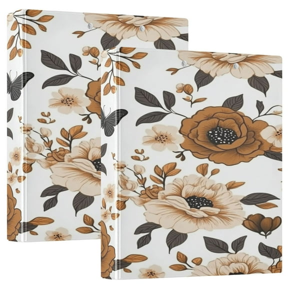 Elegant Floral Design 12.4x10.6in PVC Round Ring Binder, D-Ring 3-Hole, Metal Clip, 200 Sheets