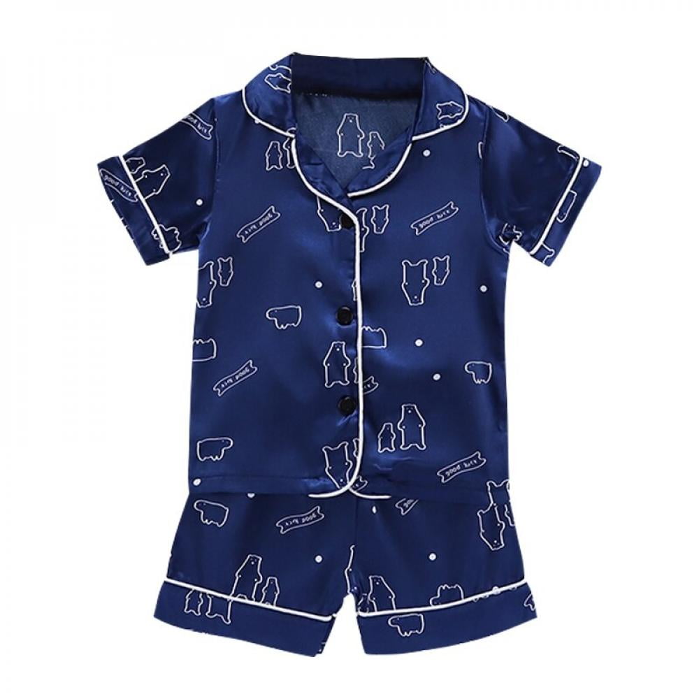 Kids Toddler Baby Girl Boy Satin Pajamas Set Short Sleeve Button Down