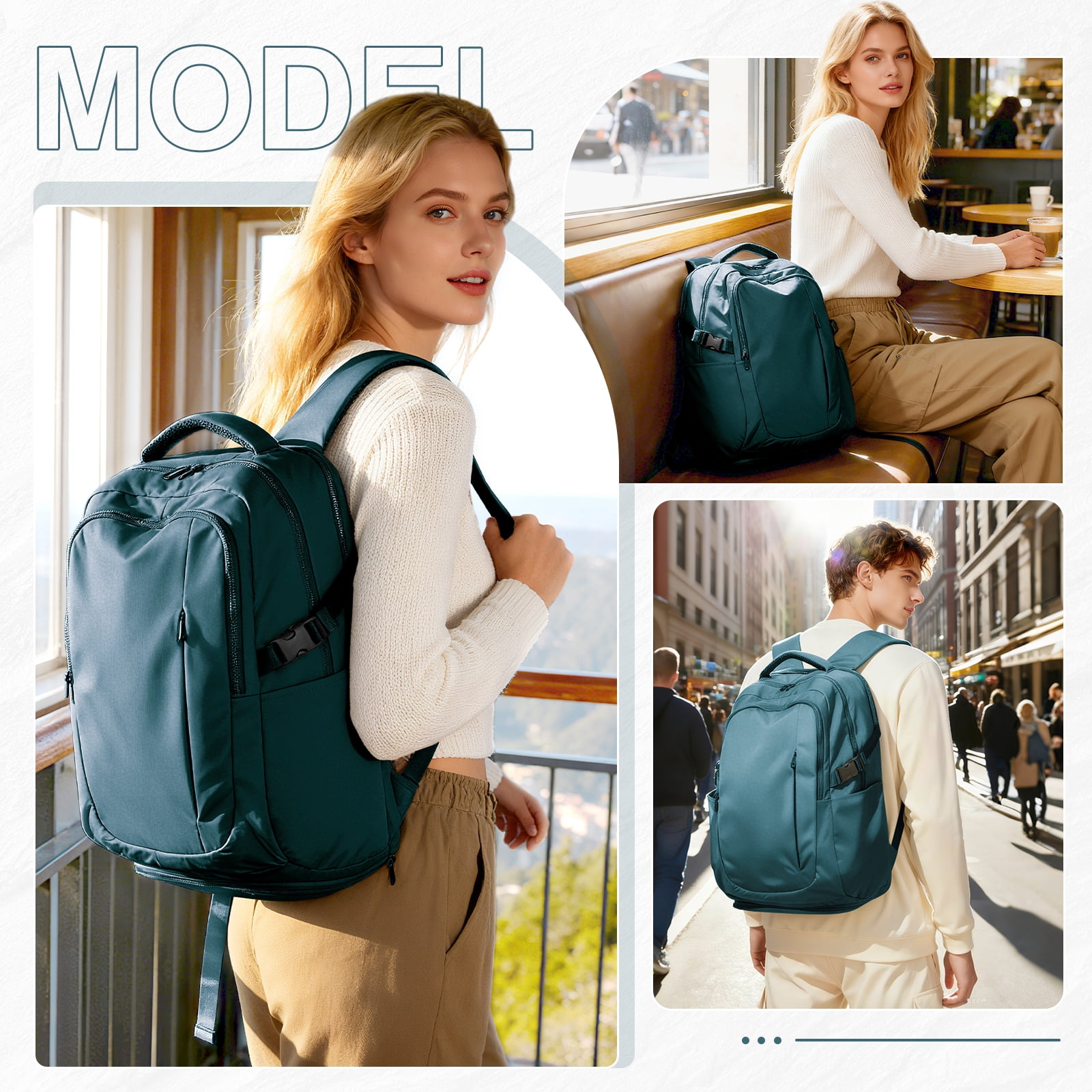 SYCNB Waterproof Lightweight Travel Backpack for Women, Laptop Backpack with Charging Port for College, Airline-Approved Carry On Backpack, Personal Item Travel Bag with Shoe Pouch Peacock Blue