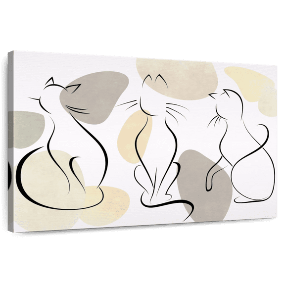 Elephant Stock Minimalist Cats Wall Art - Horizontal Canvas Wall Art - Living Room Wall Decor - Animal Canvas - White And Beige Decor - 12" x 8"