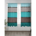 thumbnail image 2 of Teal Gray Wood Grain Sheer Curtains 63 inches Long, Countryside Stripe Gradient Art Light Filtering Sheer Window Curtains Rod Pocket Voile Drapes for Bedroom Living Room, 52"W x 63"L 2 Panels, 2 of 7