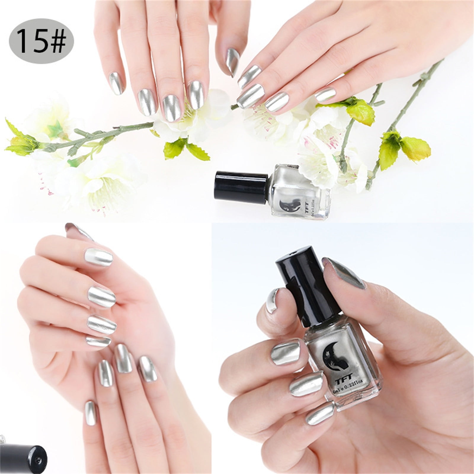 WMYBD Gifts for Women,TFT Metallic Stainless Steel Mirror Silver Nail Polish  17 Colors 6ML 