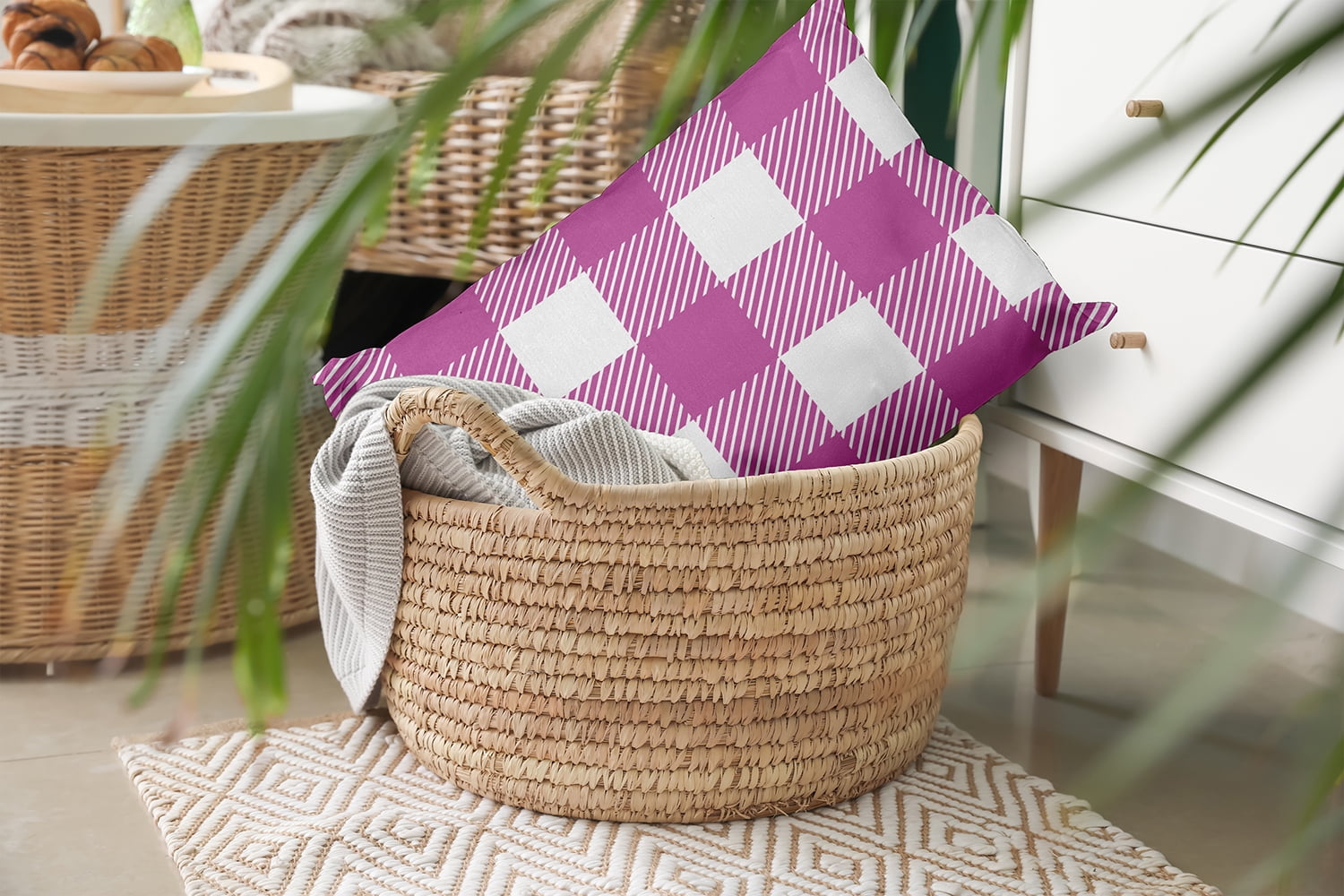 20" x 14" Simply Daisy Buffalo Plaid Polyester Indoor/Outdoor Pillow, Orchid Qty 1