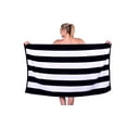 thumbnail image 2 of Puffy Cotton Luxury Cabana Striped Velour Beach Towel - Black, 2 of 8