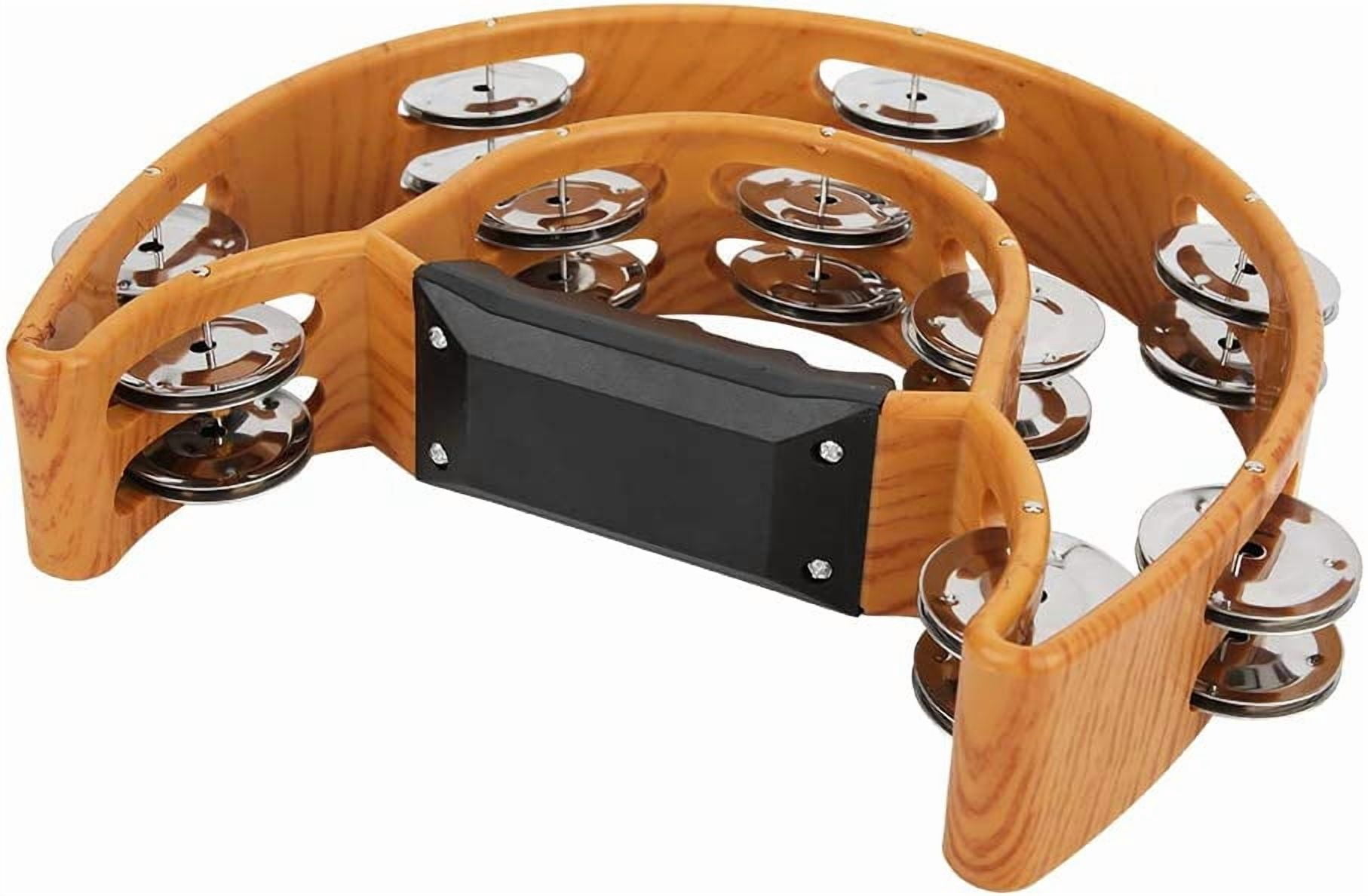 CATPAN Sturdy Wooden-Style Tambourine with Double Row Jingles & Comfort Grip - Percussion Instrument