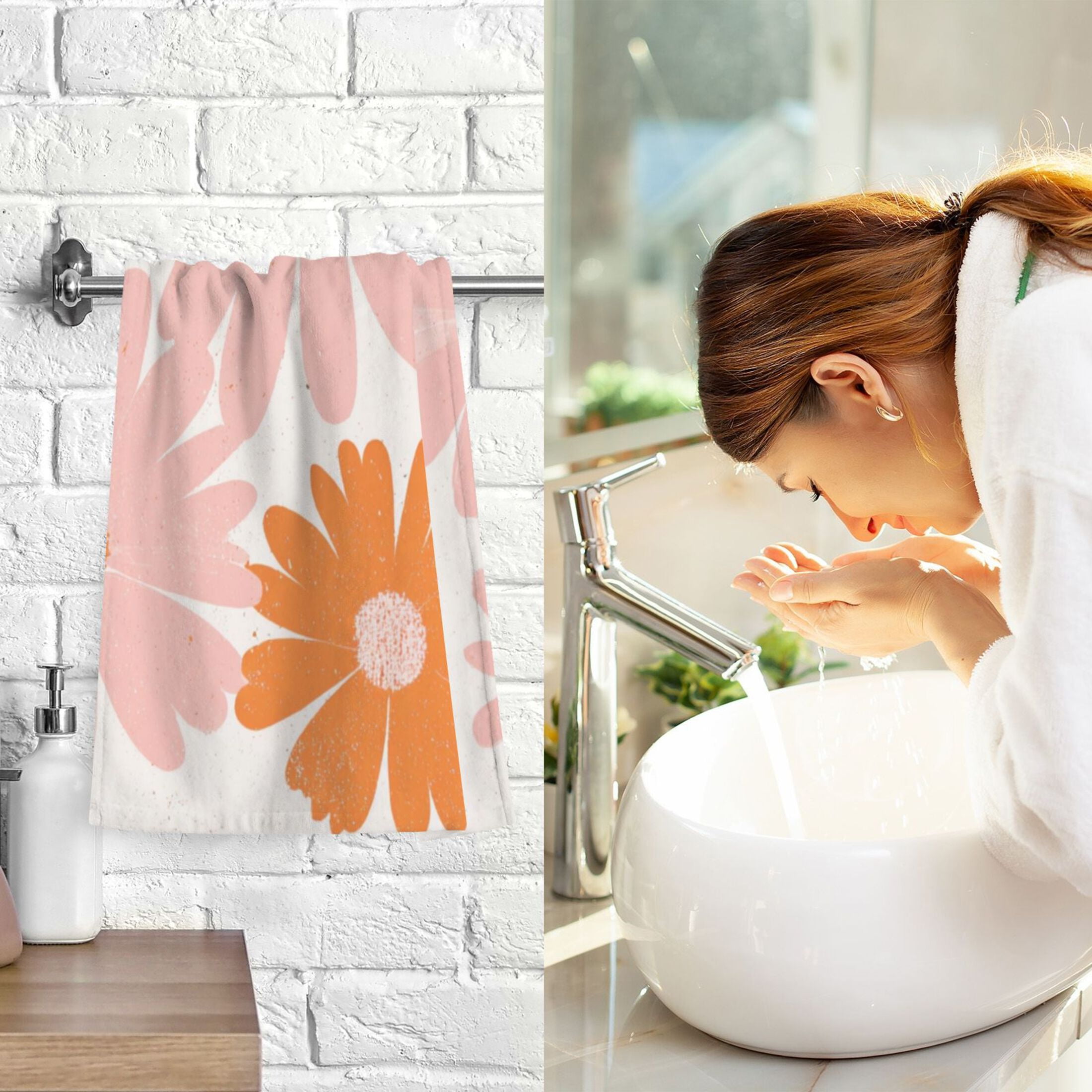 2-Pack Soft 100% Cotton & Highly Absorbent Bath Towel 2 Defferent Pattern Designs Daisies Small Daisies