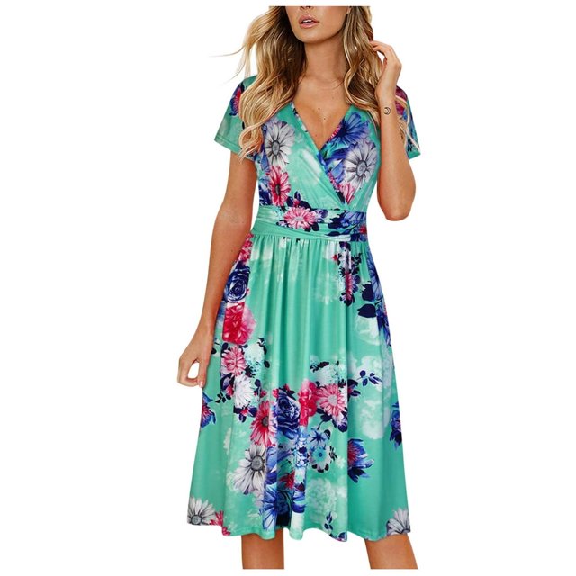 PENGXIANG Femmes Manches Courtes Casual Imprimé Floral Plage Maxi Robe en Vrac