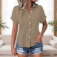 thumbnail image 2 of Rvasteizo Womens Tops Solid Short Sleeve Turn Down Collar Side Slit Pocket Button Front Light Breathable Summer Ladies Daily Casual Shirt, 2 of 5