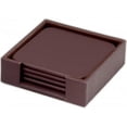 thumbnail image 1 of Ensemble de 4 sous-Verres Carrés en Similicuir Chocolat Brun avec Support, 1 of 1