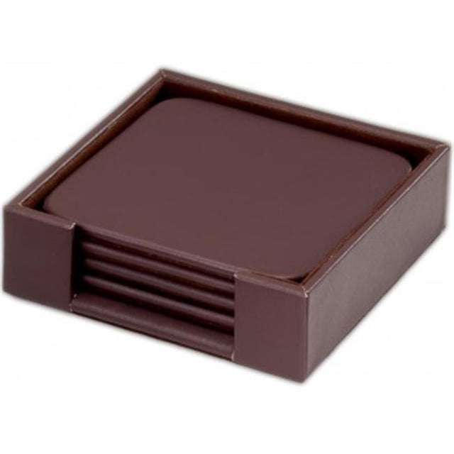 Ensemble de 4 sous-Verres Carrés en Similicuir Chocolat Brun avec Support