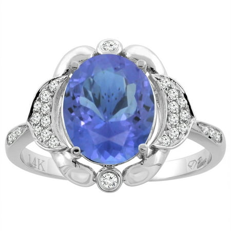 - 14K Yellow Gold Diamond Natural Tanzanite Engagement Ring Oval 10x8mm, size 9