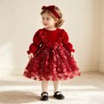 thumbnail image 5 of SUYIDA Girls Velvet Mesh Long Sleeve Dress, Ruffle Bow Sash with Matching Hairband, Elegant Holiday Party Wear for Kids, 5 of 6