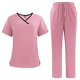 thumbnail image 2 of LYMAYTER Women V-Neck Medical Uniform Comfort Fallow Color Contrast Top & Jogger Nursing Unifo, 2 of 6