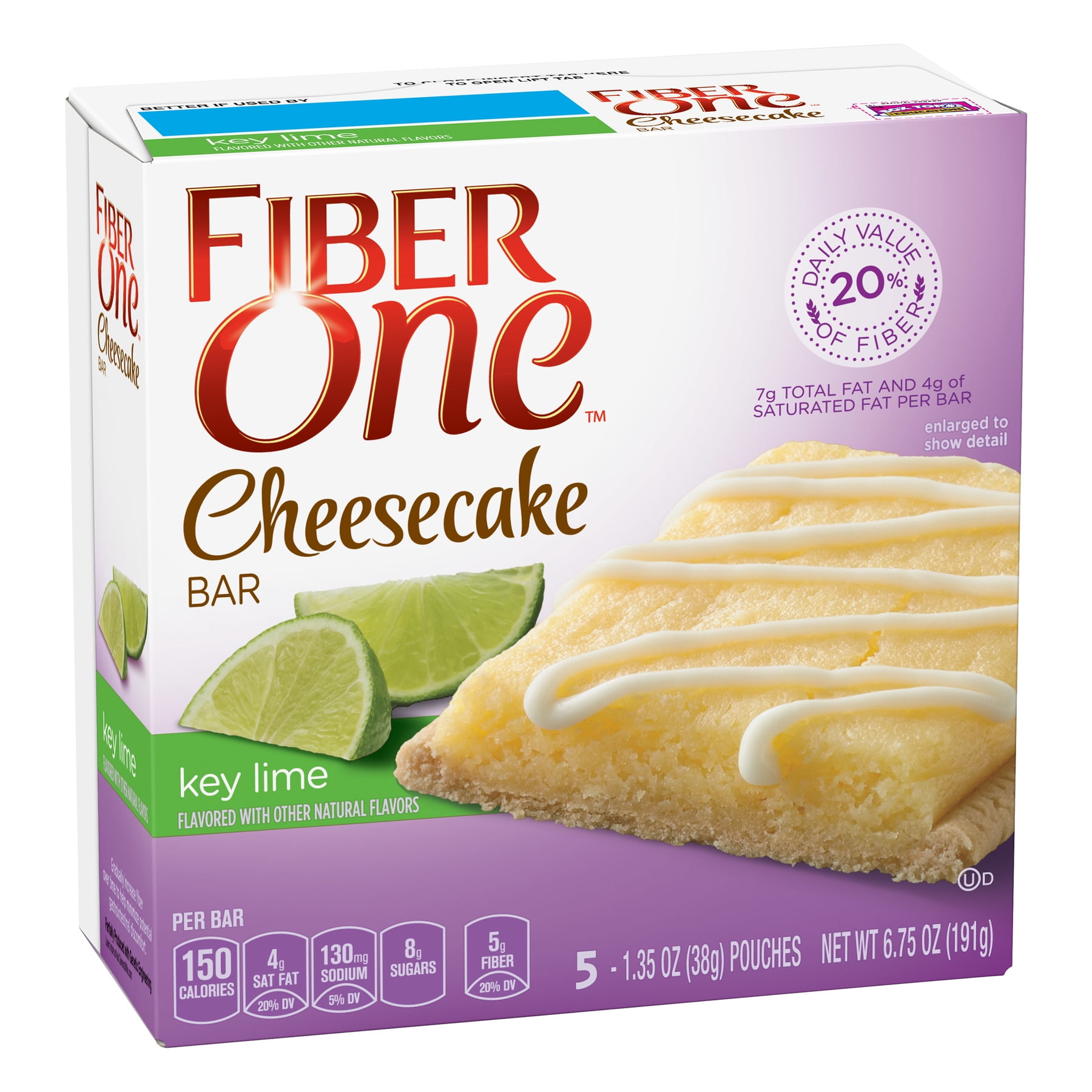 Fiber One Cheesecake Bar, Key Lime, Dessert Bar, 5 Fiber Bars, 6.75 oz