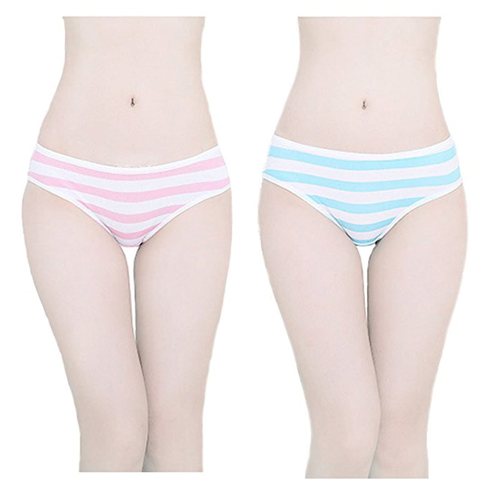Kizasu Japanese Style Cute Striped Strawberry Cotton Thong Bikini Underwear Cosplay Panties for Women Pack of 2