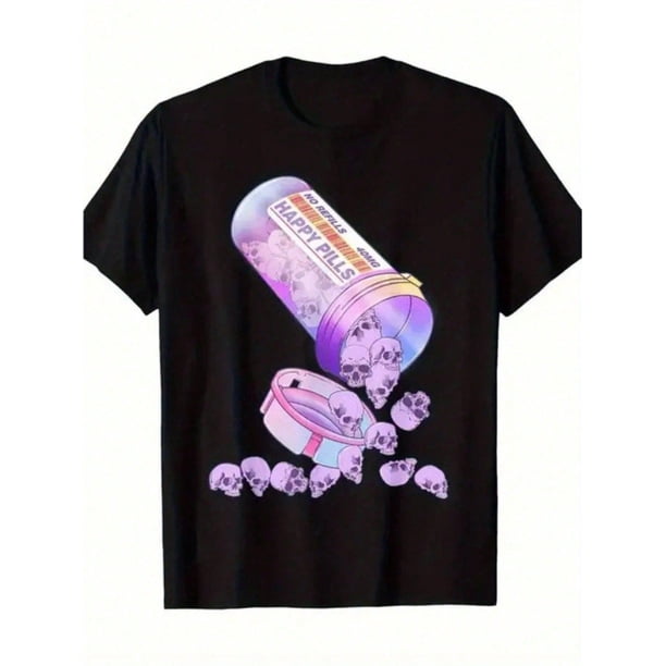 Camiseta de Halloween para hombre, estilo pastel gótico, kawaii, Baphomet otaku, 100 % algodón, informal, estampada, cuello redondo, manga corta, 220 g, ideal para salir.