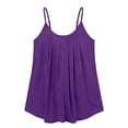 thumbnail image 2 of Huowey Summer Casual Tank Top For Women Spaghetti Strap Solid Color Pleated Ruffle Crewneck Loose Fit Comfort Oversized Lightweight Breathable Flowy Dressy Cami Blouse,Purple,XXXXXXXL, 2 of 4