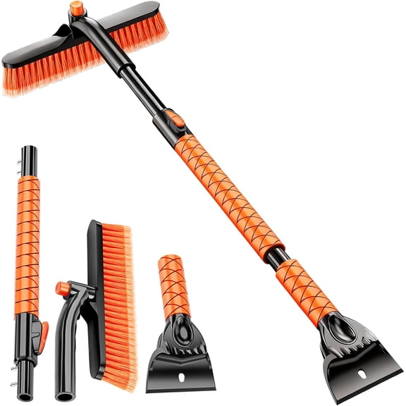 Extendable Snow Brush and Ice Scraper for Car, 30"-35"-39" Adjustable Long Handle & 4.3" Ice Chipper, 360° Pivoting Brush Head & Comfortable Antiskid Grip