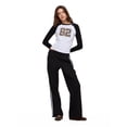 thumbnail image 2 of Forever 21 Women's Raglan 3/4 Sleeve Graphic Baseball Tee, Cotton Stretch Casual Everyday T-Shirt Top, Black, XXS-XXL, 2 of 6