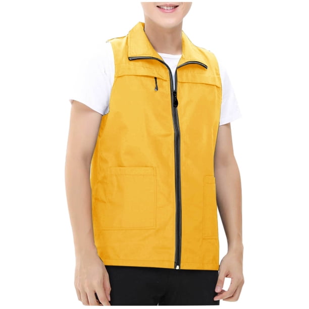 pstuiky Camiseta sin mangas para hombre, Camiseta sin mangas para hombre, de color liso, cómoda, transpirable, con cremallera y múltiples bolsillos, con cuello vuelto Camisas de hombre xxl