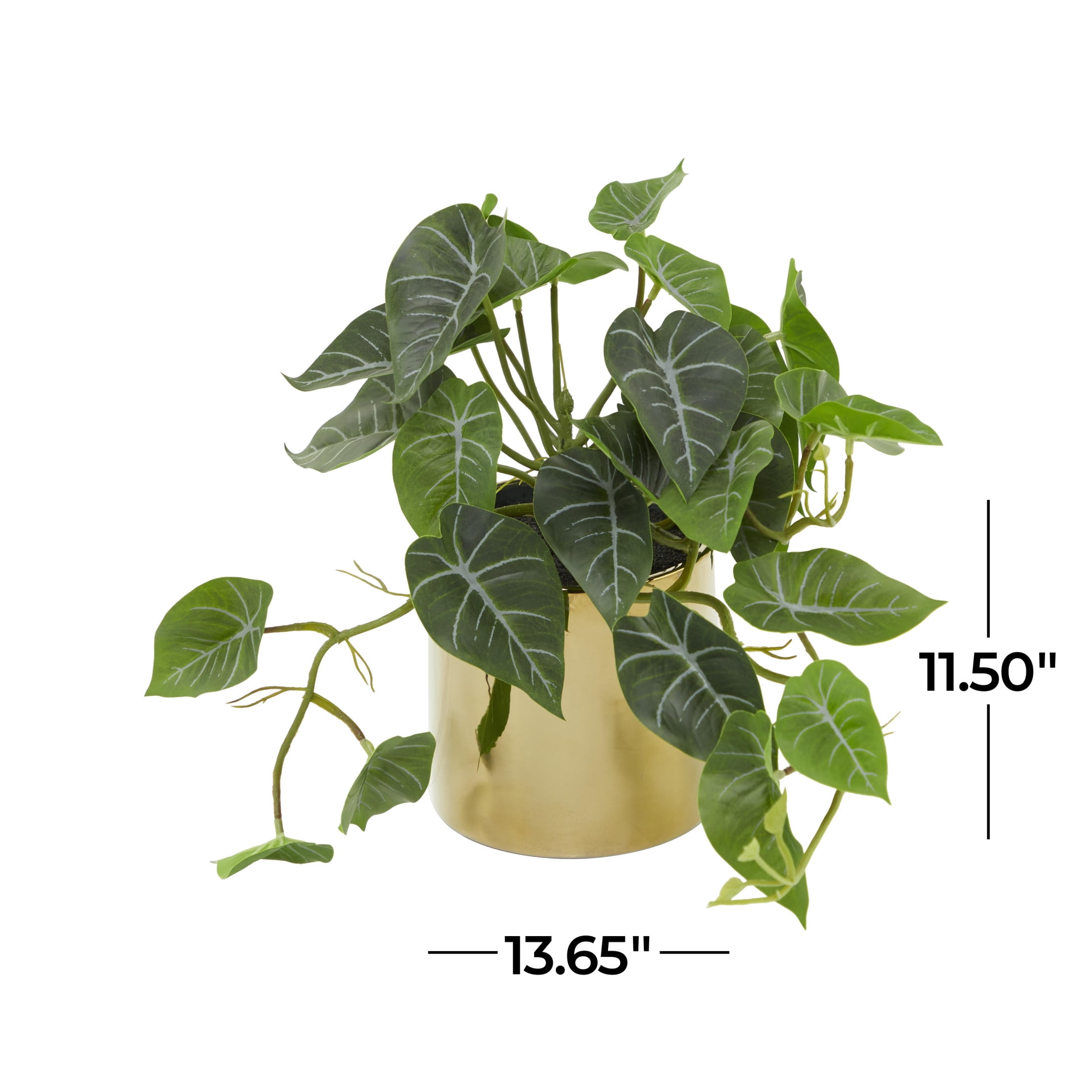 DecMode 12" Artificial Pothos Plant in Realistic Leaves and Gold Porcelain Pot