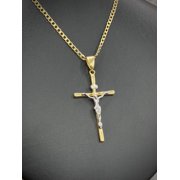 Jesus Necklace 14K Cross Two Tone Curb Chain 24 Gifts Religious Jewelry For Mens Adults