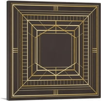 ARTCANVAS Art Deco Tan Squares Lines Design on Brown Canvas Art Print - Size: 18" x 18" (0.75" Deep)