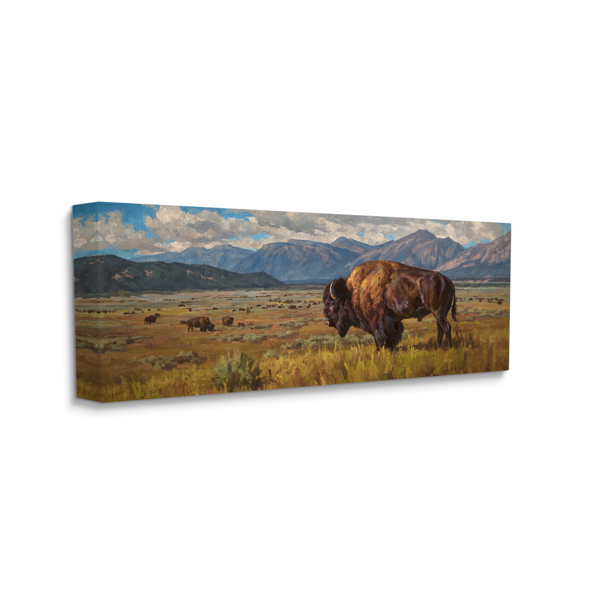 Stupell Industries Bison Grazing in Valley Animals & Insects Painting Gallery Wrapped Canvas Print Wall Art, 24 x 10