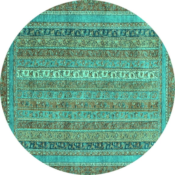 Ahgly Company Machine Washable Indoor Round Abstract Turquoise Blue Modern Area Rugs, 4' Round