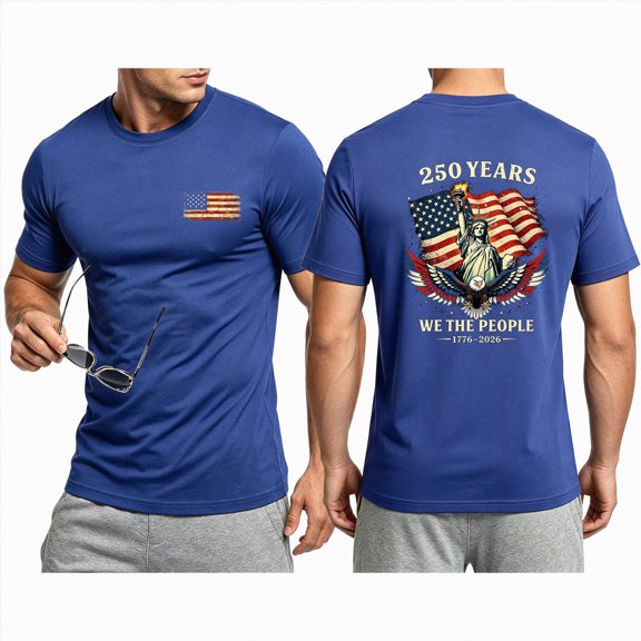 Leey-World 250 Anniversary Usa Mens T Shirts 4th of July Patriotic Shirt Christian Cross T Shirt America Flag Independence Day Tops(Blue,M)