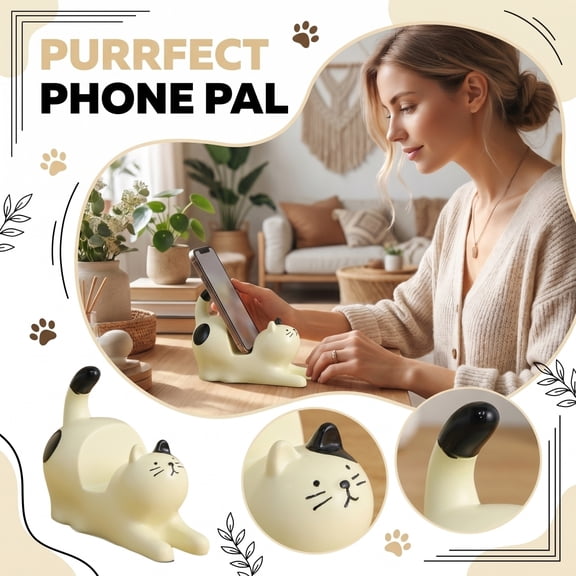 Cat Phone Stand Whimsical Cute Kitty Smartphone Holder for Desk Office Tablet Support Stand Home Decoration Practical Stationery Gift