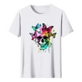 thumbnail image 6 of Tops for Women under $5 Short Sleeved Printed Round Neck T-shirt 5-White S, 6 of 6