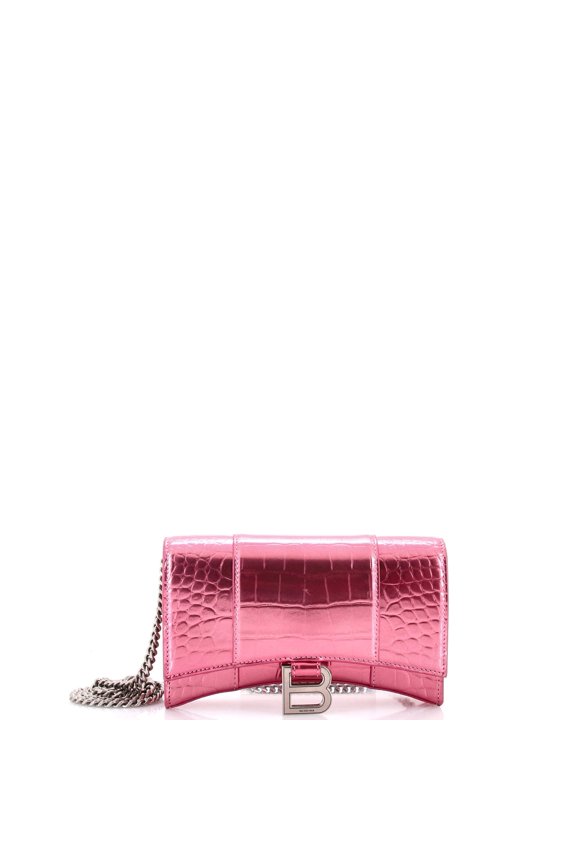 Pre-Owned Hourglass Chain Wallet Crocodile Embossed Leather By Rebag